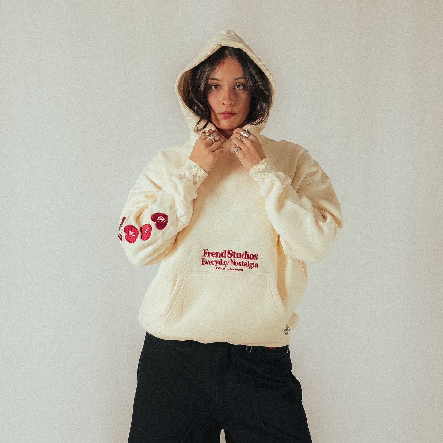 CANDY HEARTS HOODIE - CREAM