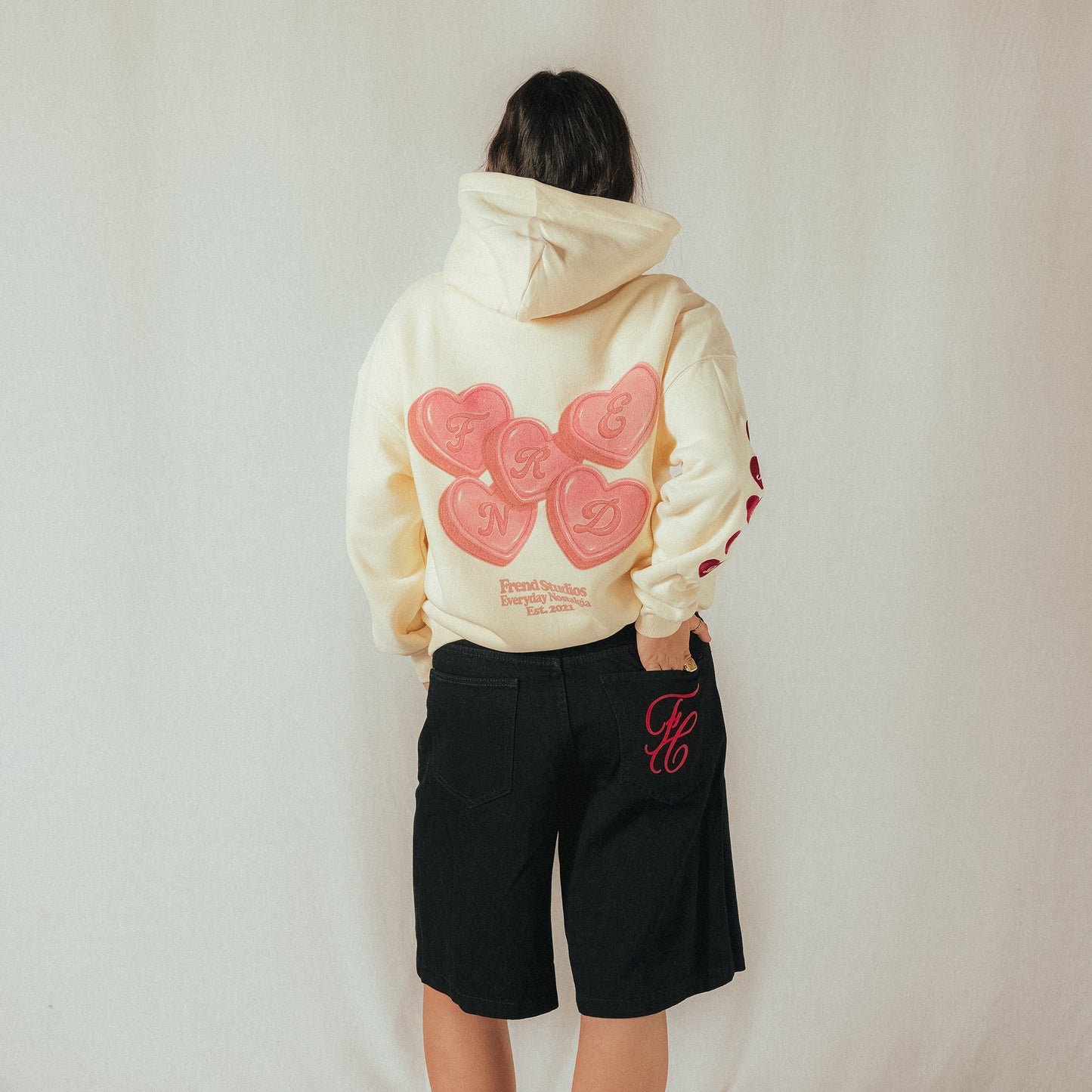 CANDY HEARTS HOODIE - CREAM