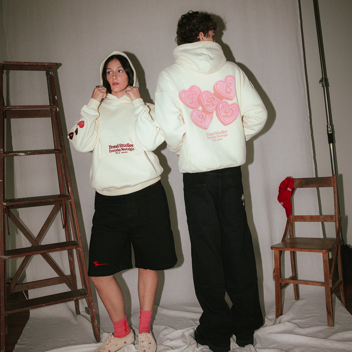 CANDY HEARTS HOODIE - CREAM