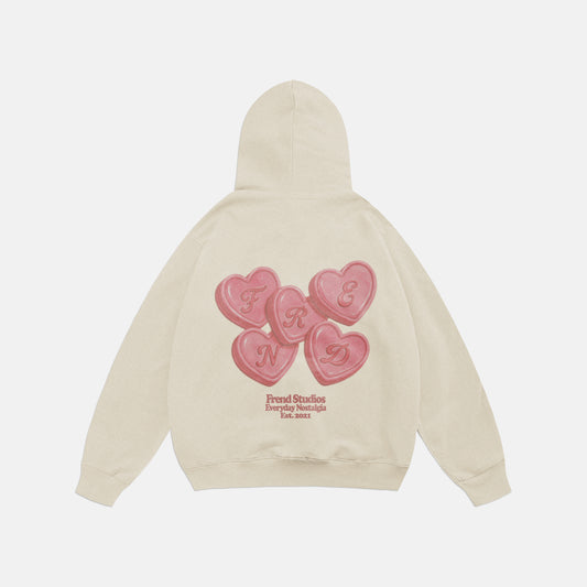CANDY HEARTS HOODIE - CREAM