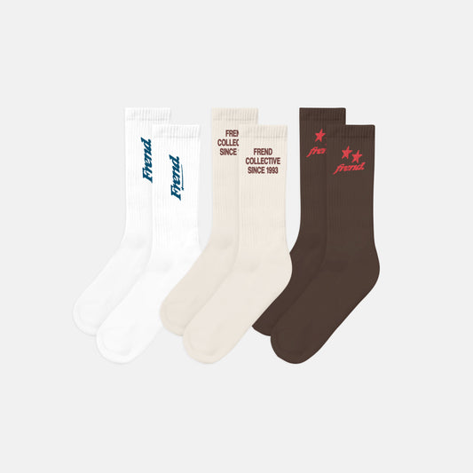 AUTUMN CREW SOCKS TRIO - COFFEE/CREAM/CHALK