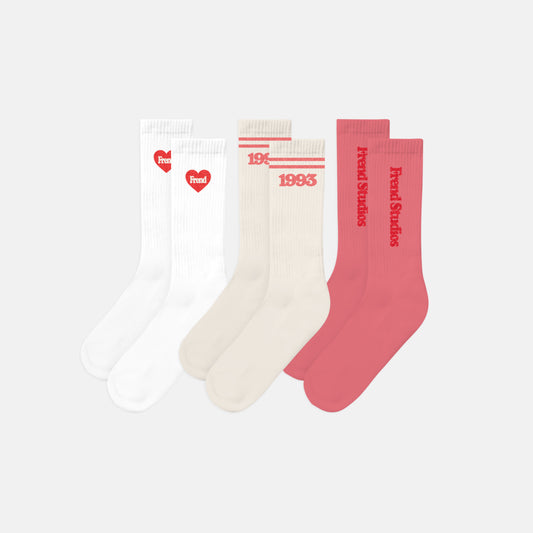HEARTBREAKER CREW SOCKS TRIO - STRAWBERRIES & CREAM